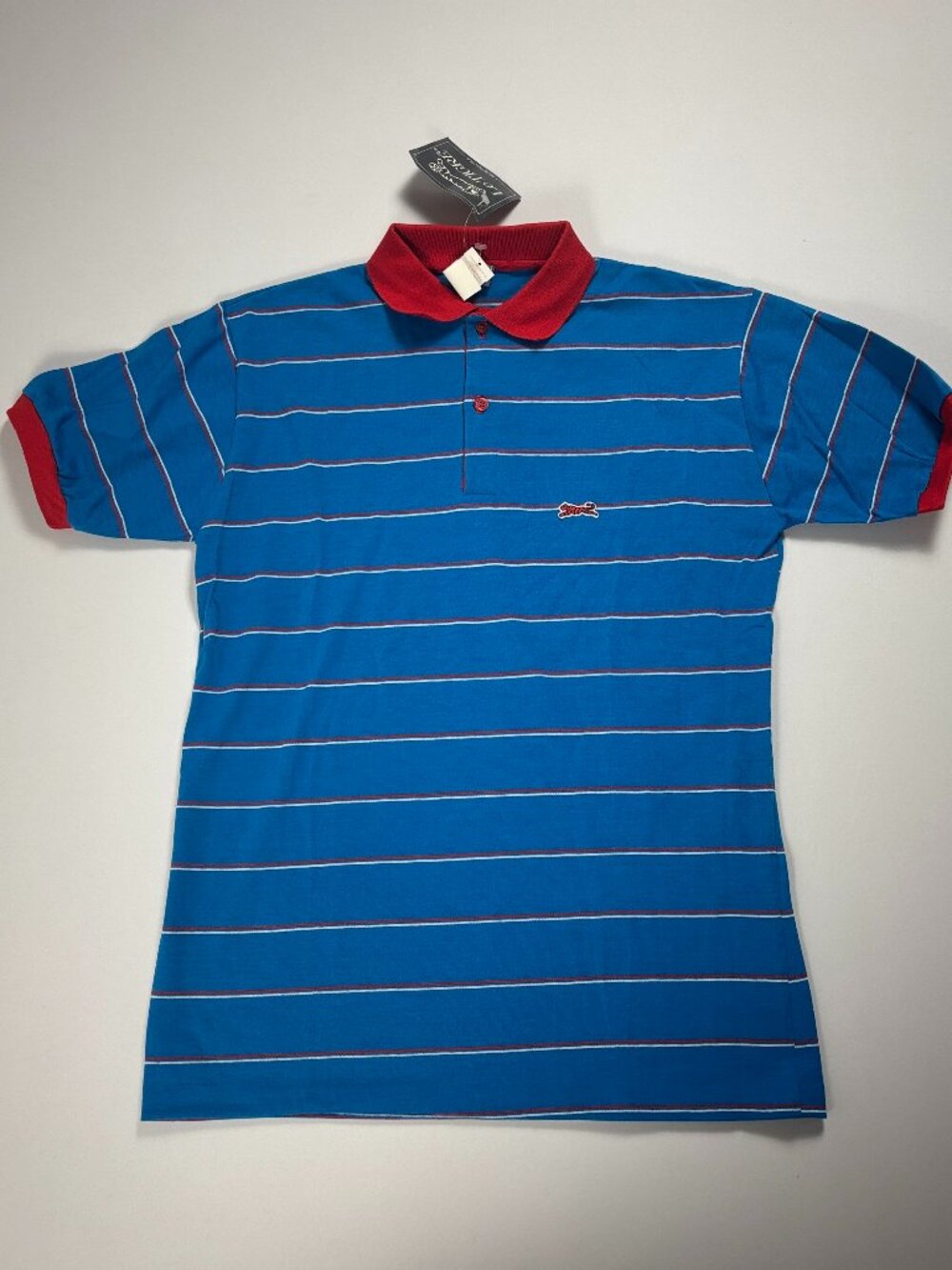 Vintage Le Tigre Mens Striped Polo Shirt Blue Striped Sz L USA Deadstock NWT New